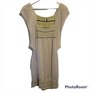 Free People L anthropologie 100% linen flutter sleeve smocked dress swim cover